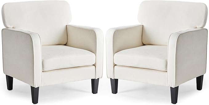 DUMOS Beige Modern Accent Chairs for Living Room, Corner Chairs for Adults, Reading Chair with Armrest and Backrest, Comfy Lounge Chairs for Bedroom Reception Waiting Room 2 Pack