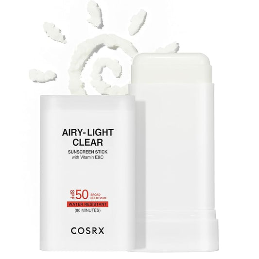 COSRX Airy-Light Clear Sunscreen Stick with Vitamin E&C SPF 50, 0.67 oz, 19g, Korean Suncreen Stick Suncare Sunblock, Lightweight, No White Cast, Water resistant, Oil Control Matte Sunscreen for Face