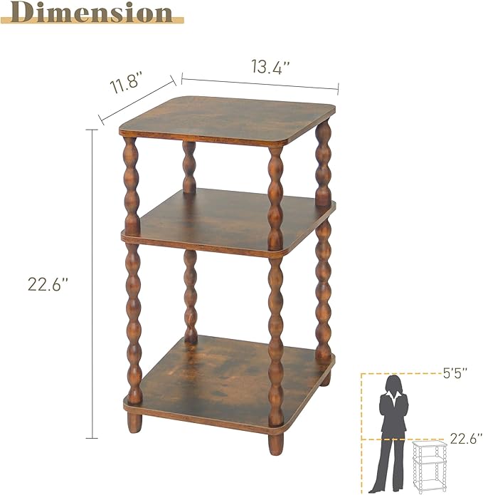 Fultyle Side Table, Small End Table with Storage Shelf, Modern Bedside Table Night Stand for Living Room, Bedroom, Office and Small Spaces (Rustic Brown)
