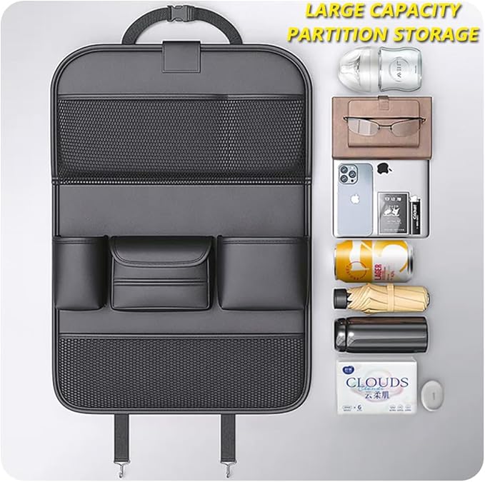 Tumecos Car Backseat Storage Bag with Foldable Table Tray,Large Capacity Seat Back Organizer,Car Kick Mat with Touch Screen Phone Holder,Multifunctional Backseat Protector Cover Pad (Style B)