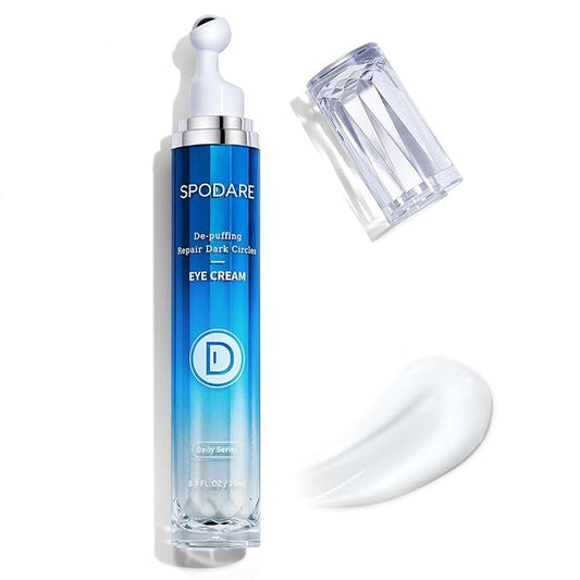 SPODARE Caffeine Eye Cream, Under Eye Cream for Dark Circles, Puffiness & Puffy Bags, Wrinkles Fine Lines, Eye Roller Serum with 360° Massage Ball for Women and Men - 0.7 fl. oz