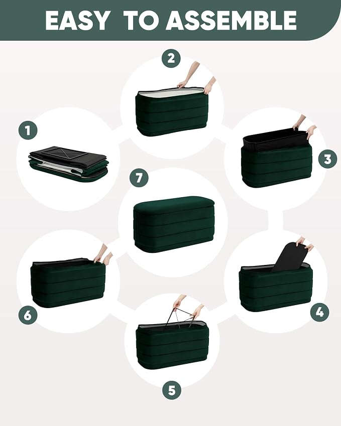 B FSOBEIIALEO Velvet Storage Ottoman with Tray, Folding Ottoman with Storage Coffee Table Shoes Bench for Dorm Room, Living Room Bottle Green, 30"x15"x15"
