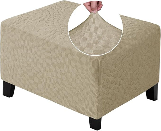 ZNSAYOTX 2026 Rectangle Ottoman Cover (L:28"-34") Super Stretch Soft Footrest Slipcover Form Fit, Universal Folding Foot Stool Covers with Non-Slip Elastic Band, Fashion Jacquard Texture, Khaki