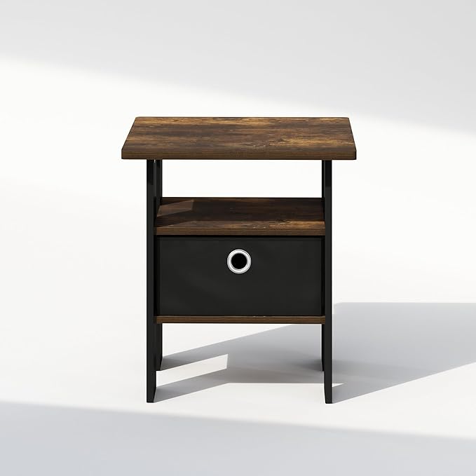 Furinno TIDUR Night Stand, Open Shelf Design Nightstand with Storage Bin, Bedside Table, End Table, Side Table, for Bedroom, Closet, Dorm, Amber Pine