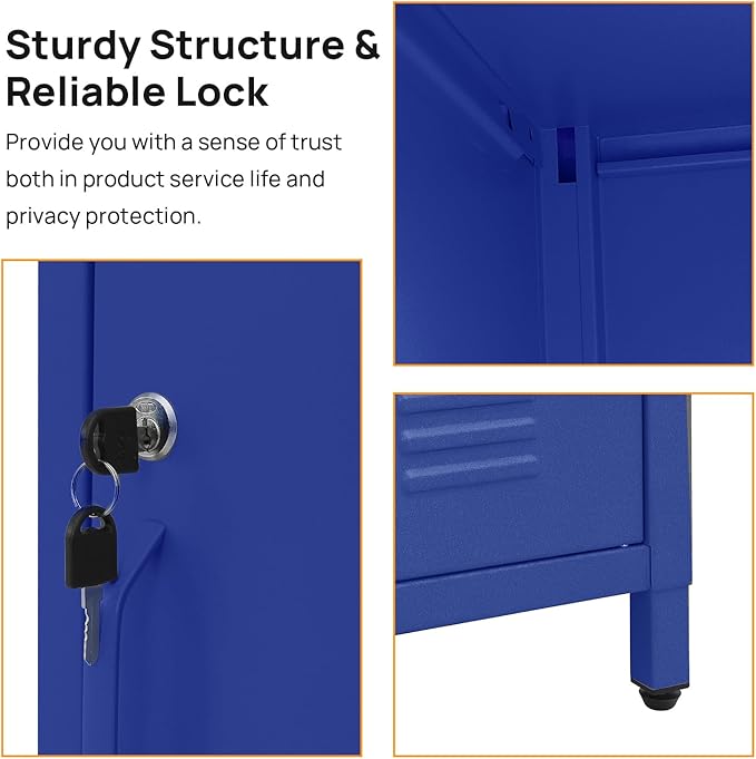 ALBAD Compact Metal Nightstand with Lockable Cabinet and Open Shelf, Modern Bedside Table, Versatile Side Table for Bedroom, Living Room, or Office (Blue, 26" H-Lockable Door)