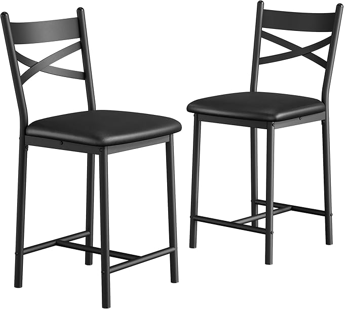 IDEALHOUSE 26" Counter Height Bar Stools Set of 2, Upholstered Bar Chairs with Back, Thick Cushion, Modern Counter Height Barstools for Kitchen Island, Apartment Counter, Dining Room Bar (2)
