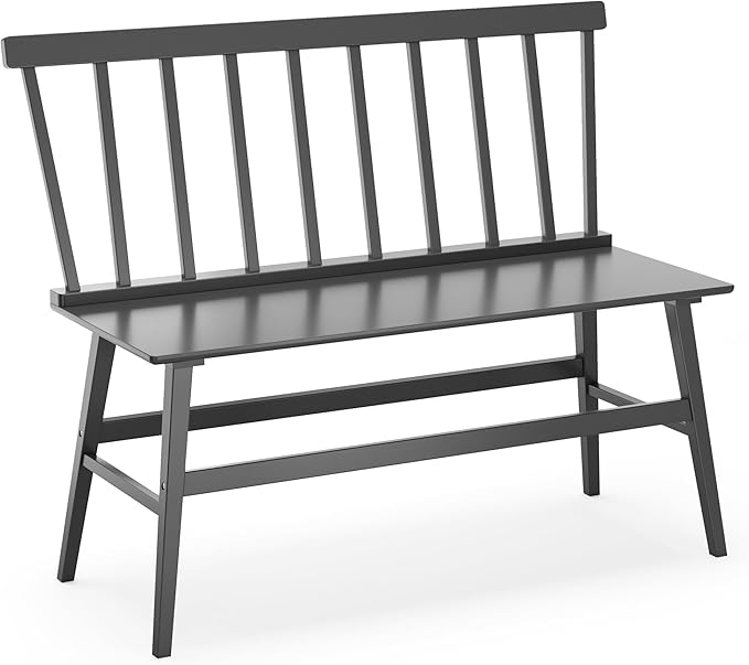 Bamboo Dining Bench, Entryway Bench with Spindle Back Farmhouse Wood Windsor for Foyer Balcony Living Room (Black)