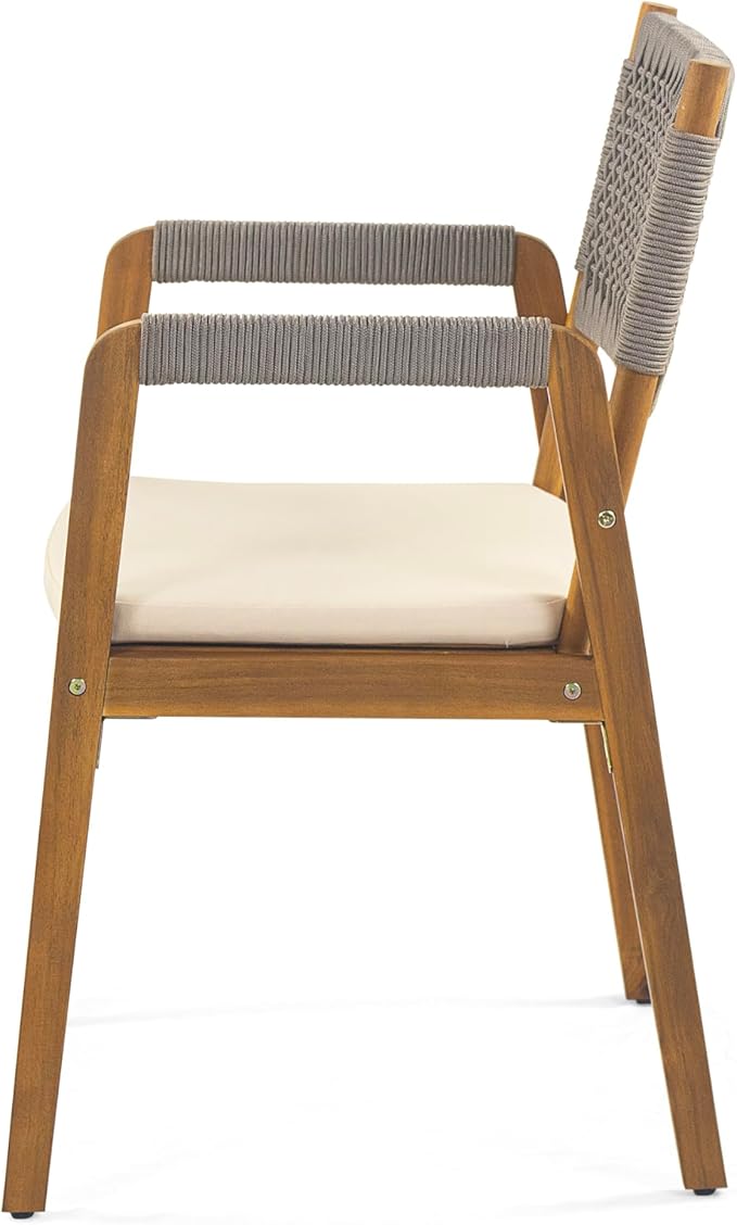 Christopher Knight Home 6-Piece Outdoor Acacia Wood Patio Dining Set, 70" Rectangular Table with 4 Rope Armchairs 1 Bench, Teak Finish Vietnamese Acacia Wood Garden Dining Furniture Set for Patio Deck