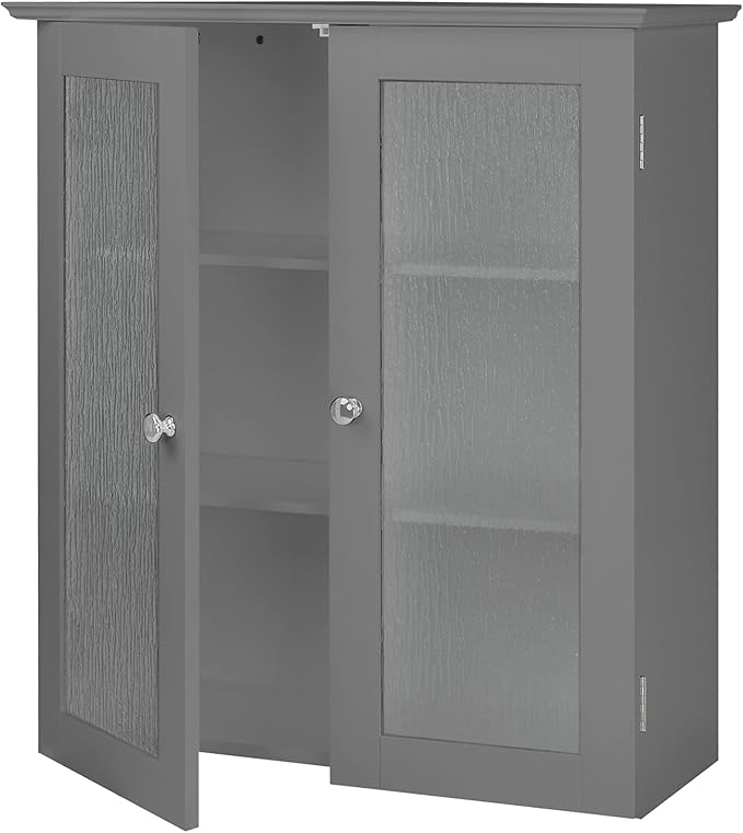 Teamson Home Connor Removable Wall Cabinet with 2 Glass Doors and 2 Adjustable Shelves, Gray