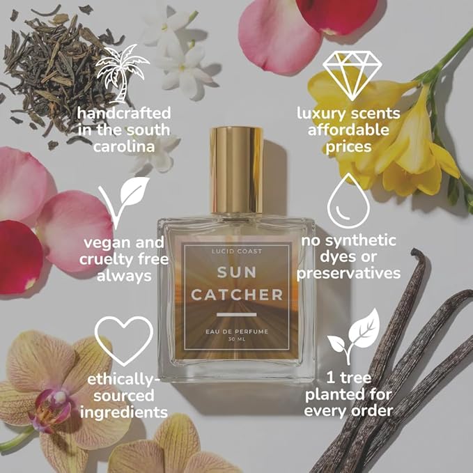 Lucid Coast Sun Catcher Perfume – Gourmand White Flowers – Inspired by Viktor&Rolf's Flowerbomb - Perfume Luxury - Pure Infused - Paraben-Free - Vegan - For Women - Fragrance
