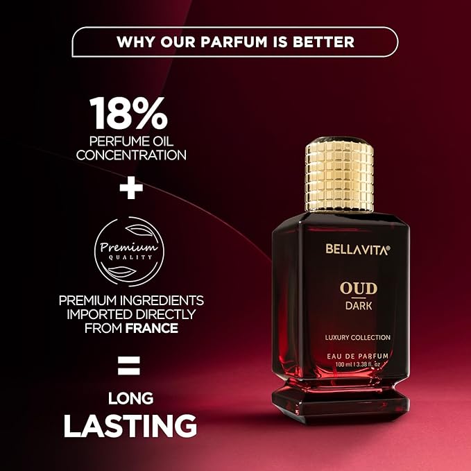 BellaVita Luxury OUD Dark Eau De Parfum (100ml) Unisex | Intense Arabian Perfume | Infused with Citrus, Grapefruit, Floral, Vetiver, Orris, Musky OUD | Arabic Dark Perfume for Women & Men