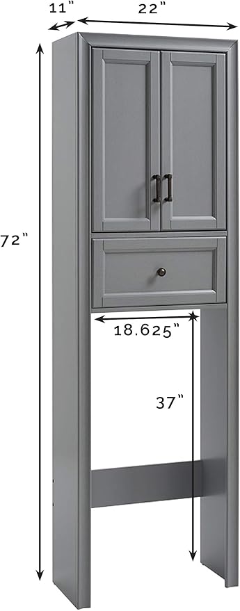 Crosley Furniture Tara Over The Toilet Storage Cabinet and Bathroom Organizer with a Drawer and Shelves, Vintage Gray