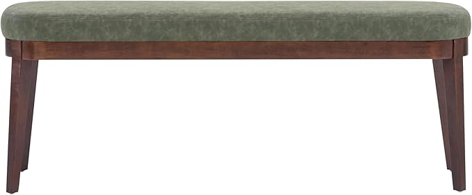 Christopher Knight Home Ella Mid-Century Faux Leather Upholstered Dining Bench, End of Bed Footrest, Entryway/Hallway Seating, Indoor Ottoman Bench with Padded Seat and Solid Wood Leg, Green+Brown