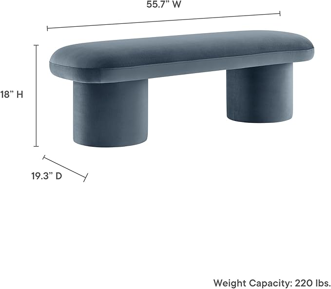 Modway Orla Performance Velvet Upholstered Bench in Cadet Blue