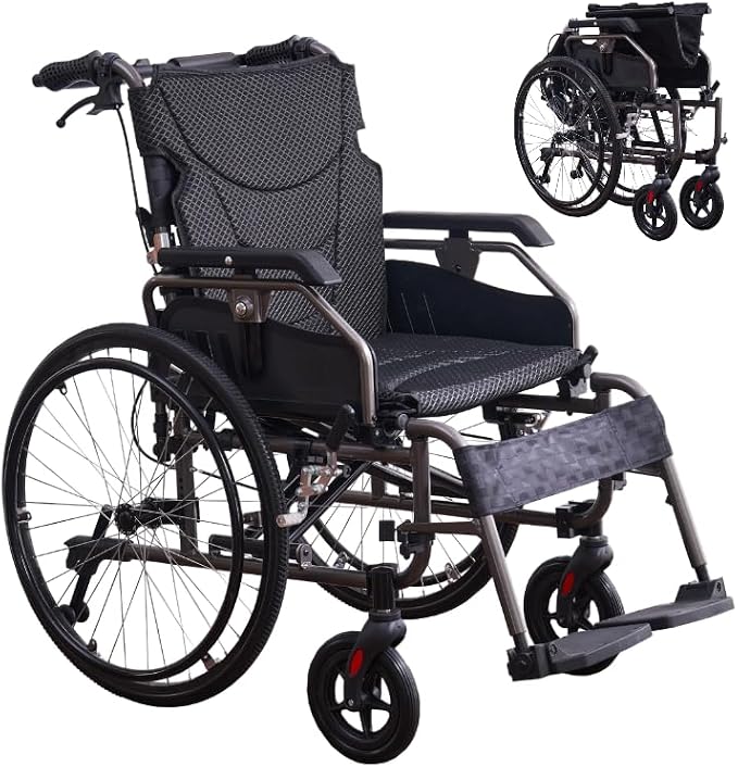 Aluminum Multifunctional Manual Wheelchair for Adults, 24" Quick-Release Wheels, Adjustable Footrests & Armrests, Dual Brakes, 275lbs Capacity, Folding Design (Nano Grey)