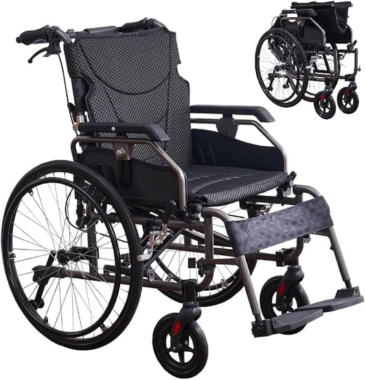 Aluminum Multifunctional Manual Wheelchair for Adults, 24" Quick-Release Wheels, Adjustable Footrests & Armrests, Dual Brakes, 275lbs Capacity, Folding Design (Nano Grey)