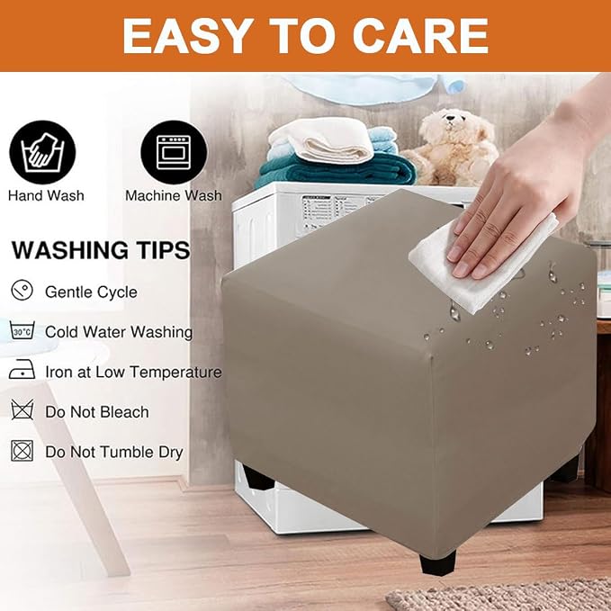 Waterproof Ottoman Cover Square Stretch PU Soft Folding Storage Ottoman Cover with Elastic Bottom Cube Footrest Foot Stool Slipcovers Machine Washable(Small/Light Gray)