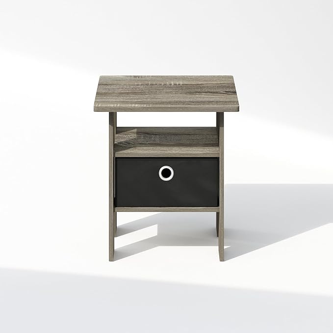 Furinno TIDUR Night Stand, Open Shelf Design Nightstand with Storage Bin, Bedside Table, End Table, Side Table, for Bedroom, Closet, Dorm, French Oak