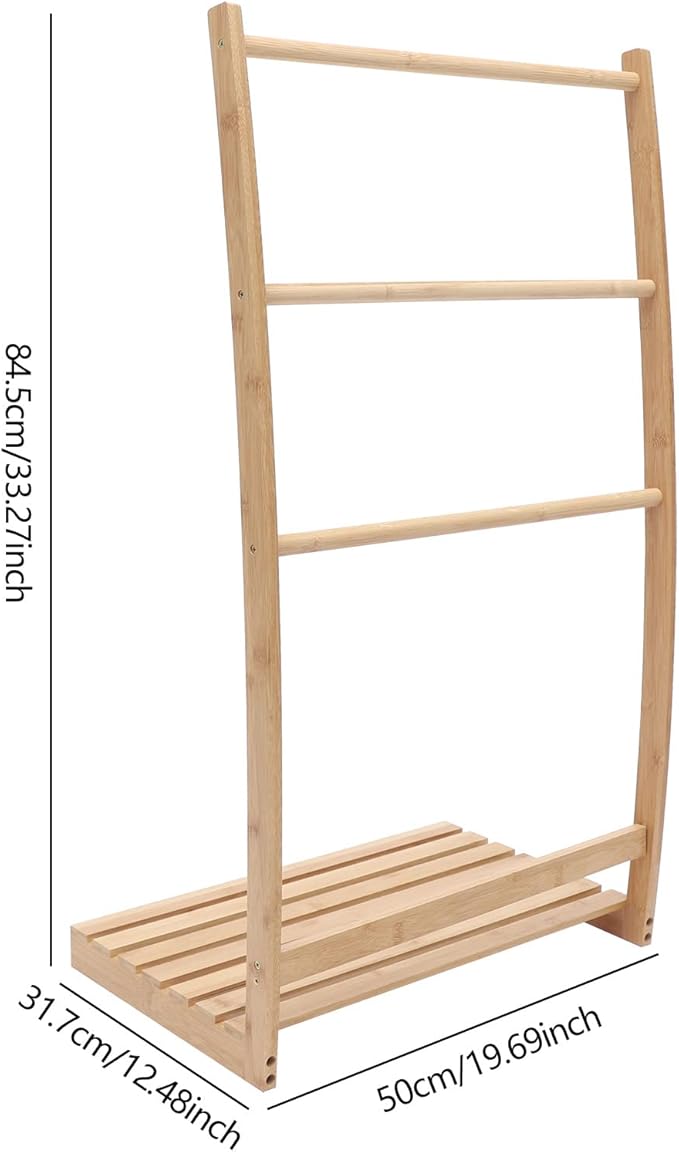 Vintage 33.27”H 3 Layer Bamboo Bathroom Towel Ladder Rack Holder, Freestanding Towel Hanging and Dry Rack Holder, Bath Towel Storage Organizer Shelf for Home Hotel Bathroom