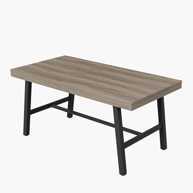 GarveeHome Industrial Dining Table for 2-4, 55" Heavy Duty Rectangular Kitchen Table with 2"×2" Metal Legs, Small Space Dining Table for Kitchen, Dining Room (Grey Walnut, 55" Non-extendable)