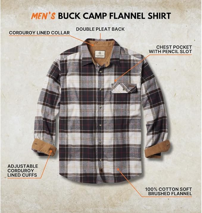 Legendary Whitetails Mens Long Sleeve Button Down 100% Cotton Flannel Shirt