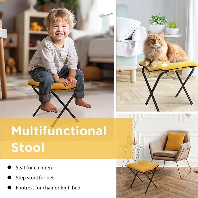 Foldable Ottoman Foot Rest, Foot Stool with Soft Cushion, Compact Lazy Sofa Stool for Living Room Bedroom Office Dorm RV (Gray)