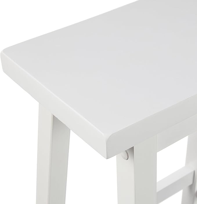 Amazon Basics Solid Wood Saddle-Seat Counter Height Bar Stools for Kitchen Island and Home Bar with Footrest, 29-Inch Height, White, Set of 2
