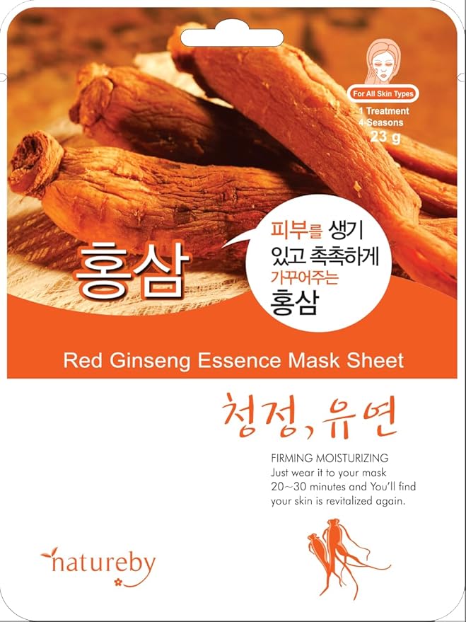 TNB Natureby Collagen Essence Korean Face Mask(10 sheets), Moisturizing Mask Sheet Pack, Korean Skin Care For All Skin Types. (Red ginseng)