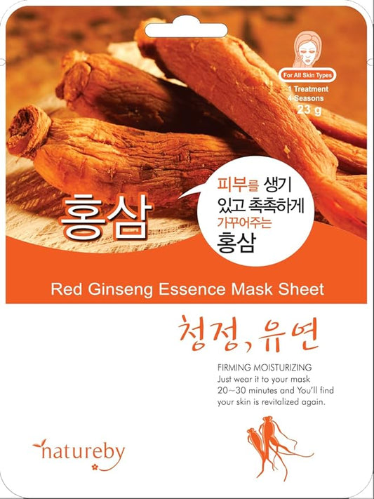 TNB Natureby Collagen Essence Korean Face Mask(10 sheets), Moisturizing Mask Sheet Pack, Korean Skin Care For All Skin Types. (Red ginseng)