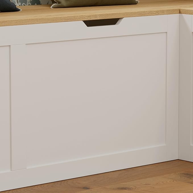 L Shaped Breakfast Nook Bench with Hidden Storage, 63 Inch Corner Dining Bench for Small Kitchen, Breakfast Nook Set for Dining Room, Entryway, Oak 63”L x 63”W x 17.7”H