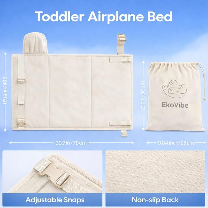 Toddler Airplane Seat Extender – Portable Travel Footrest & Leg Support for Kids – Foldable Cushion Design with Carry Bag – Lightweight Travel Accessory (Off-White)