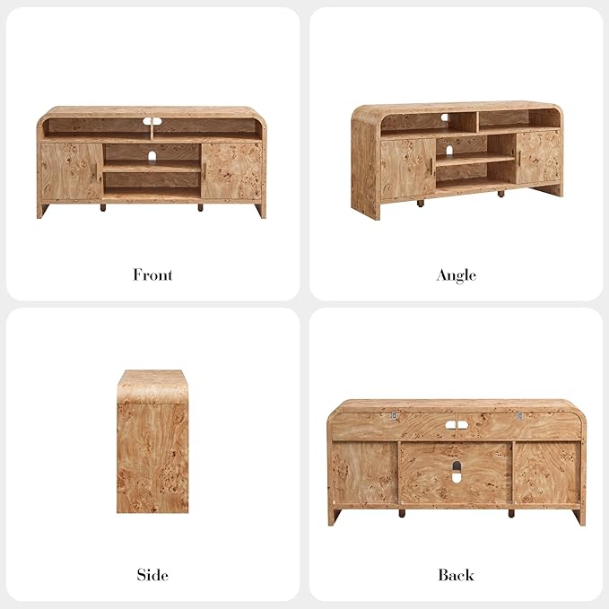 TV Stand for TVs Up to 65'' - [Unique Curved Profile, FSC-Certified Wooden Board] Entertainment Center with Adjustable Shelves and Storage Cabinet Modern Media Console for Living Room
