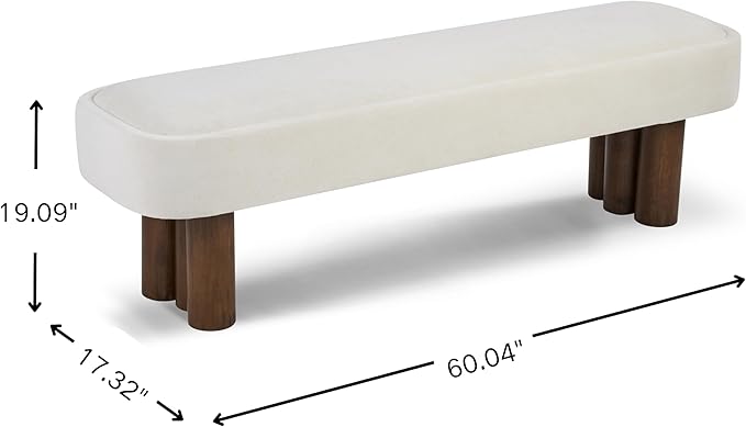 Merax 60.04'L Indoor Boucle Dining Bench with Walnut Color Legs, Upholstered Seating for Kitchen, Dining Room and Living Space,250lbs Capacity,Beige