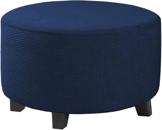 Stretch Ottoman Slipcover – Round Furniture Protector Fits 30"-41" Dia, for Footrests, Storage Ottomans & Folding Stools – Elastic Fabric Cover (Navy, X-Large)