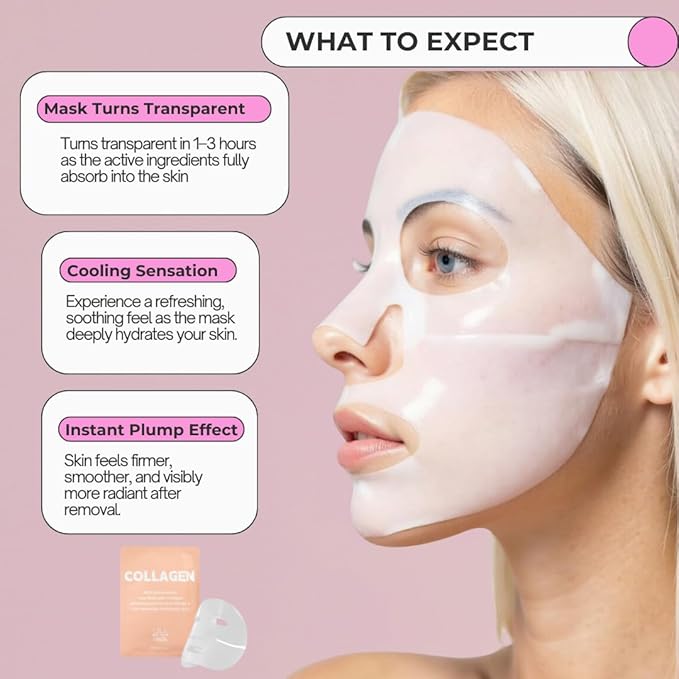 | Deep Collagen Hydrogel Face Mask With Niacinamide, Low Molecular Collagen, Galactomyces Ferment Filtrate, Low Molecular Hyaluronic Acid (4 Count (Pack of 1))