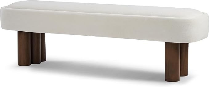 Merax 60.04'L Indoor Boucle Dining Bench with Walnut Color Legs, Upholstered Seating for Kitchen, Dining Room and Living Space,250lbs Capacity,Beige