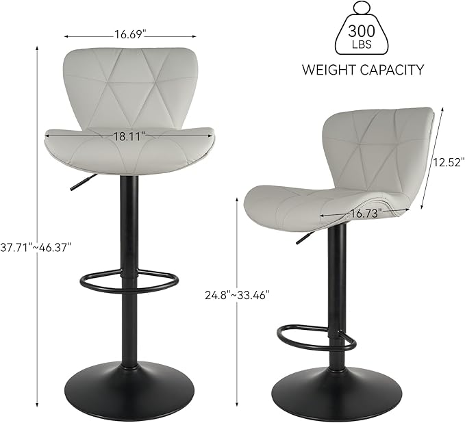 Nalupatio Modern Bar Stools Set of 3, Adjustable Faux Leather Upholstered Swivel Bar Stools, Counter Height Bar Chairs with Back for Kitchen Island, Light Grey