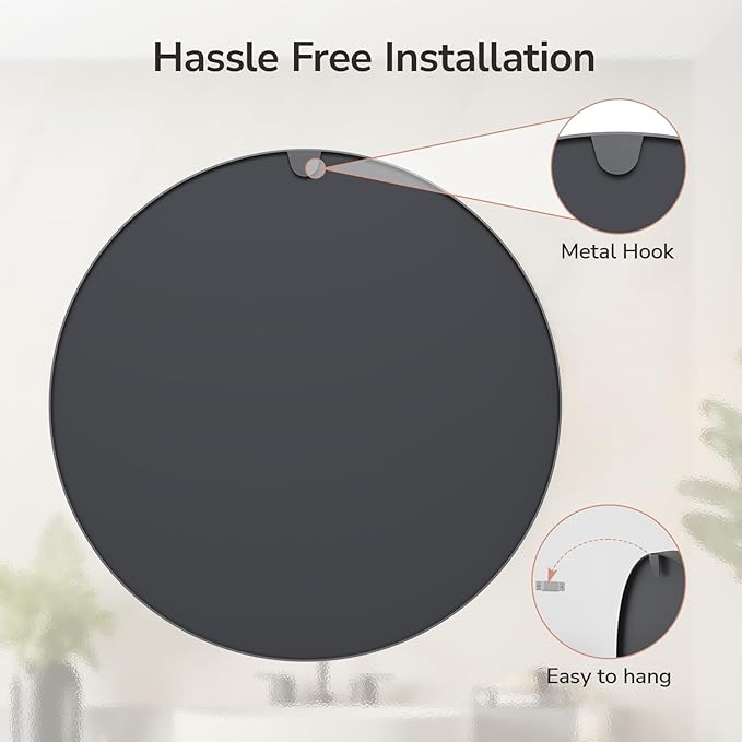 USHOWER 2- Pack Bathroom Mirrors for Over Sink, 24 Inch Circle Mirror with Metal Frame, Black Wall Mirror Modern Decoration for Vanity, Entryway, Living Room, Hallway and Bedroom