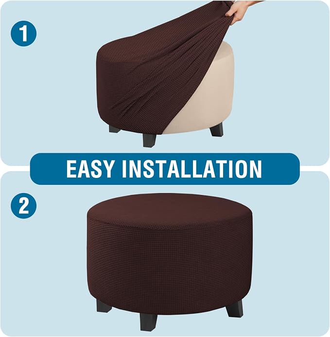 H.VERSAILTEX Ottoman Cover Stretch Ottoman Slipcover Round Ottoman Storage Cover Folding Stool Covers Furniture Protector Cover for Footrest Ottoman Fit Dia 20" - 23", Chocolate