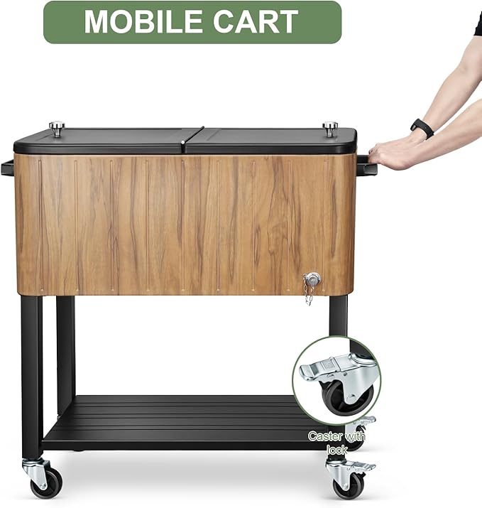 80 Quart Rolling Ice Chest Cooler Cart,Patio Backyard Party Drink Beverage Bar Stand Up Cooler Trolley with Ice Scoop