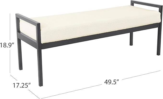 HomePop Modern Metal Bench|Bench for Living Room & Bedroom | Decorative Home Furniture - Cream Sherpa