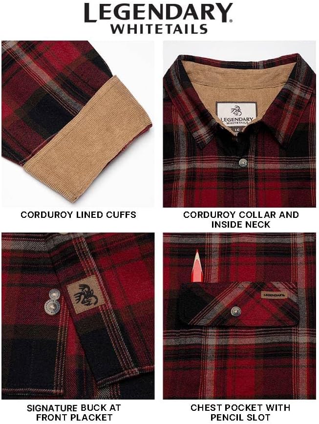 Legendary Whitetails Mens Long Sleeve Button Down 100% Cotton Flannel Shirt