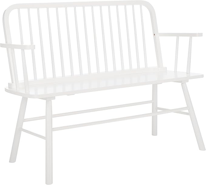 SAFAVIEH Home Collection – Lucilia Spindle Bench, White Solid Wood Entryway or Dining Bench, Windsor Style Seating (BCH8501B)