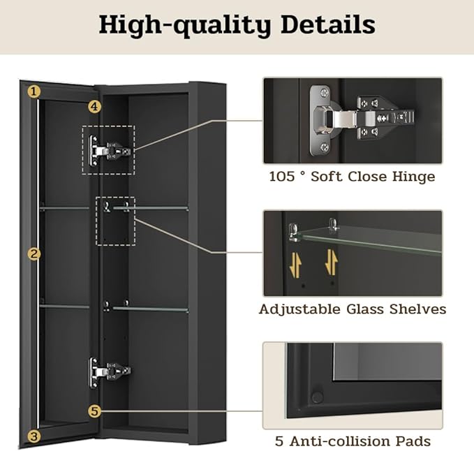 Spliceable Modular Bathroom Medicine Cabinet with Soft Close Doors with Glass on Both Sides, Reversible Wall Mounted Mirror (28" L x 10" W)