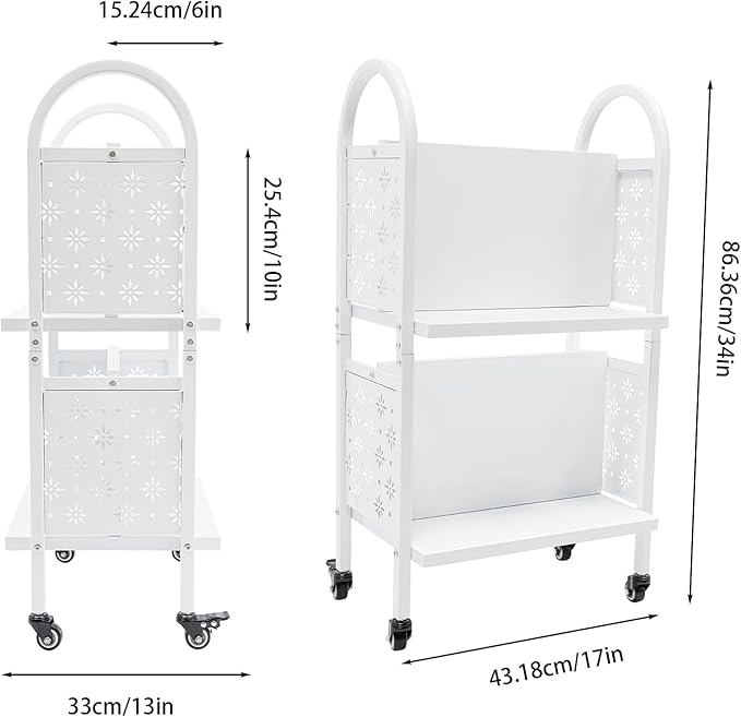 2-Tier Book Cart Rolling Office Floor Standing Book Storage Rack with Wheels Bookshelf Organizer Open Shelf Assistant Organizing Transporting Displaying Libraries Classrooms Homes Office School