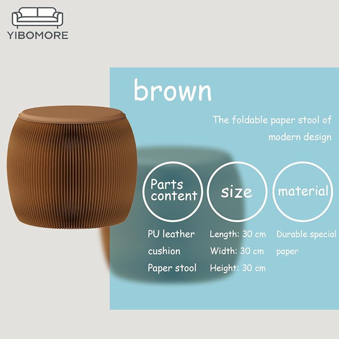 Folding Stool, 660lb Load Capacity Foldable Paper Stool - 11.8 Inch Modern Minimalist Stool for Living Room, Eco-Friendly Kraft Paper Honeycomb Design, Folds Flat to 1.2 Inch (brown B, 11.8in)