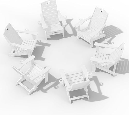 Adjustable Adirondack Chairs Set of 6 with Retractable Ottoman, HDPE Folding Adirondack Chair with Cup Holders, Weather Resistant for Backyard, Poolside & Fire Pit (White)