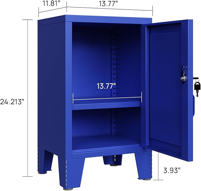 ALBAD Metal Nightstand with Lockable Cabinet, Compact Mini Locker Bedside Table for Kids & Adults, Modern Steel Side Table for Bedroom, Dorm, or Living Room (Blue)