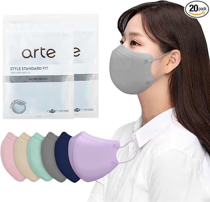 [20 pcs] Arte Korea Face Mask for Adults – Bird Beak type 2D Protective Health Face Mask for Dust and Smoke – 4-Layer Protective Filter – Ideal Fit for Comfortable Wear - Gray