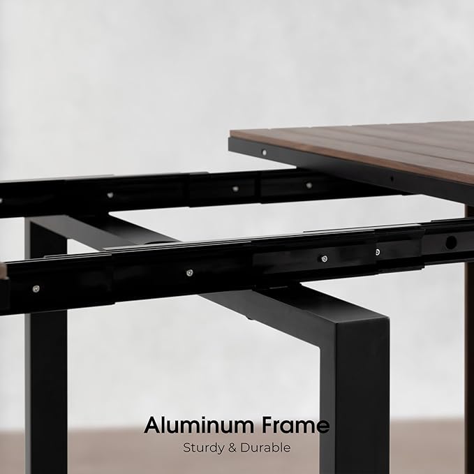 Transformer Table - Extendable Outdoor Dining Set, up to 12 Seats, Expandable Patio Table, Weather-Resistant Patio Furniture, Dark Walnut, Brown (Table + Bench + 4 Chairs + Umbrella)